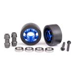 Wheels, wheelie bar, 6061-T6 aluminum (blue-anodized) (2)/ axle, wheelie bar, 6061-T6 aluminum (2)/ 10x15x4 ball bearings (4)