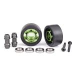 Wheels, wheelie bar, 6061-T6 aluminum (green-anodized) (2)/ axle, wheelie bar, 6061-T6 aluminum (2)/ 10x15x4 ball bearings (4)