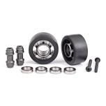 Wheels, wheelie bar, 6061-T6 aluminum (dark titanium-anodized) (2)/ axle, wheelie bar, 6061-T6 aluminum (2)/ 10x15x4 ball bearings (4)