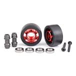 Wheels, wheelie bar, 6061-T6 aluminum (red-anodized) (2)/ axle, wheelie bar, 6061-T6 aluminum (2)/ 10x15x4 ball bearings (4)