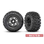 Traxxas rehvid, veljele liimitud (must velg, belted Sledgehammer® All-Terrain rehvid, dual profile (2.9" outer, 3.8" inner), vahtkummist sisud) (2) (17mm splined) (TSM® rated)